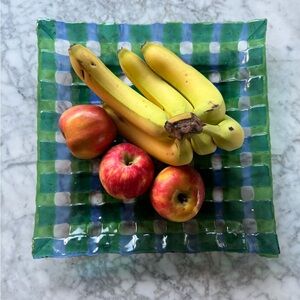 Vintage Leonardo Germany large basketweave art glass fruit bowl / platter
